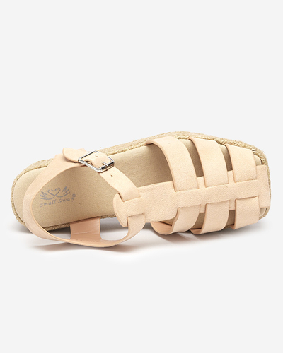 Beige eco-suede women's sandals on the Keniso platform - Footwear