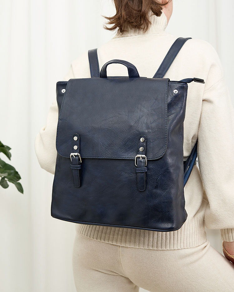 Royalfashion Navy blue large women's eco-leather backpack
