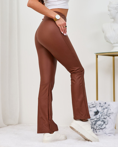 Royalfashion Коричневые женские леггинсы из экокожи a'la bells