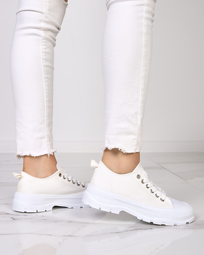 White and ecru women's sneakers on a higher sole Mytiko - Footwear