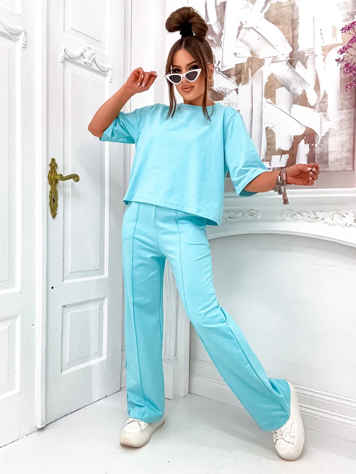 Royalfashion Sieviešu kokvilnas komplekts ar platu biksēm