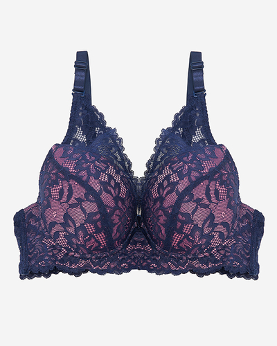 Pink women's bra with navy blue lace - Underwear