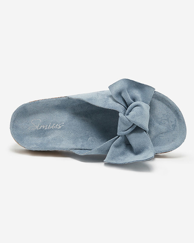 Women's eco-suede slippers with a bow in blue Dofro- Footwear