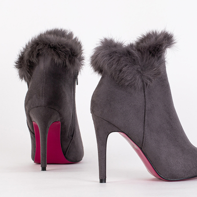 Gray women's boots on a high heel with Tito fur - Footwear