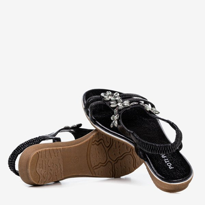 Ladies' black sandals with Crisela crystals - Footwear