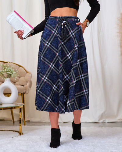 Royalfashion Women's gray and red long plaid skirt