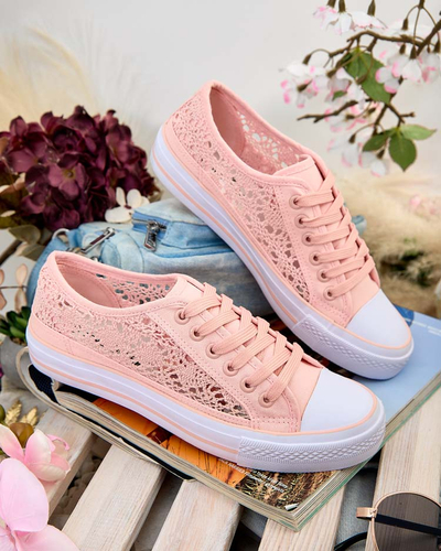 Rosa Kalipso-sneakers for kvinner Stoff - åpne sneakers med flat plattform