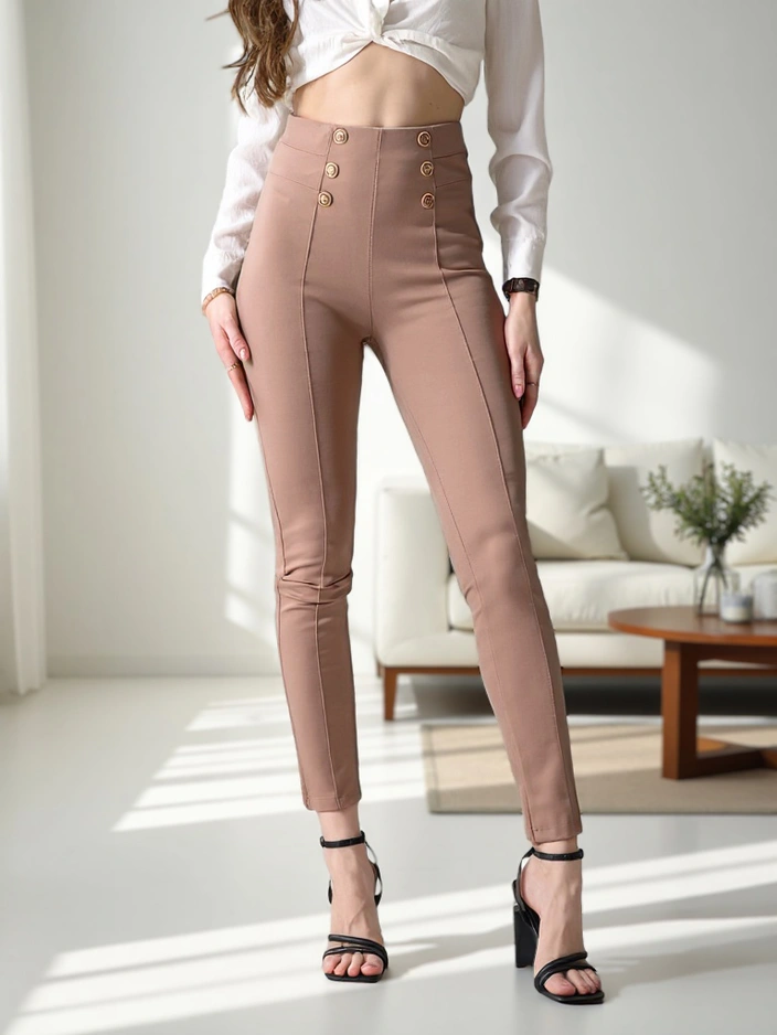 Royalfashion Women's cotton treggings with decorative buttons