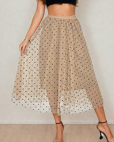 Royalfashion Sieviešu divslāņu polka dot midi svārki