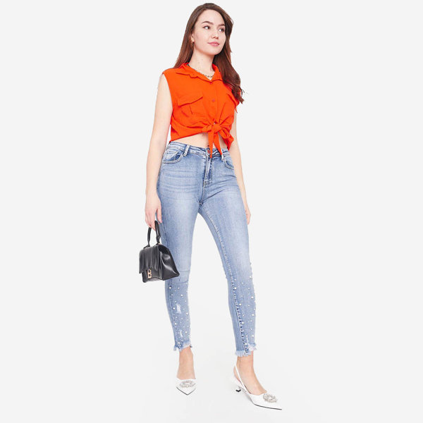 Oranža crop top blūze aizdarāma ar pogām - Apģērbs