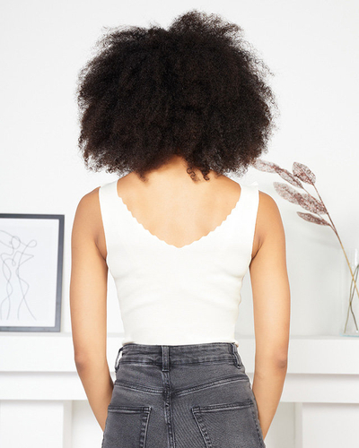 Women's Cream Strappy Elastic Top - Clothing