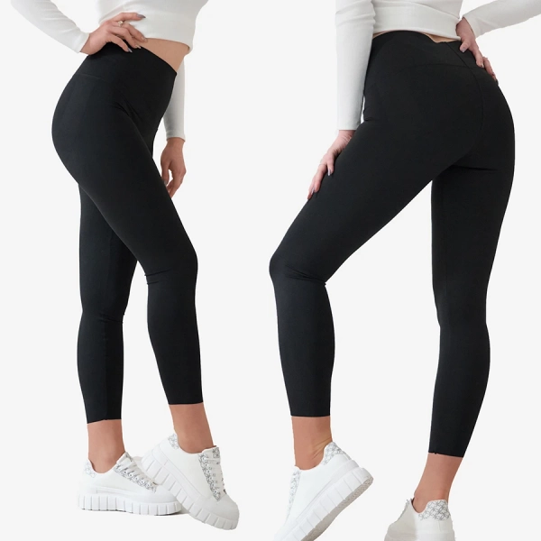 Black women's leggings with wide elastic waistband- Clothing