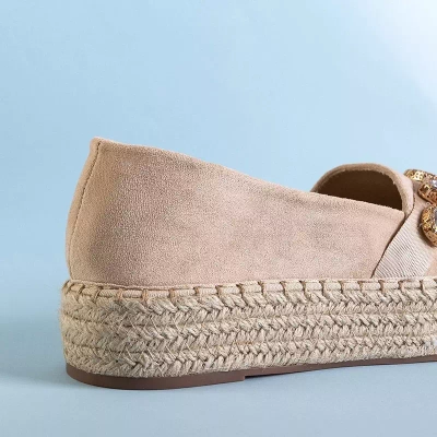 OUTLET Bēšas sieviešu platformas espadrilas ar kristāliem Erilla - Apavi