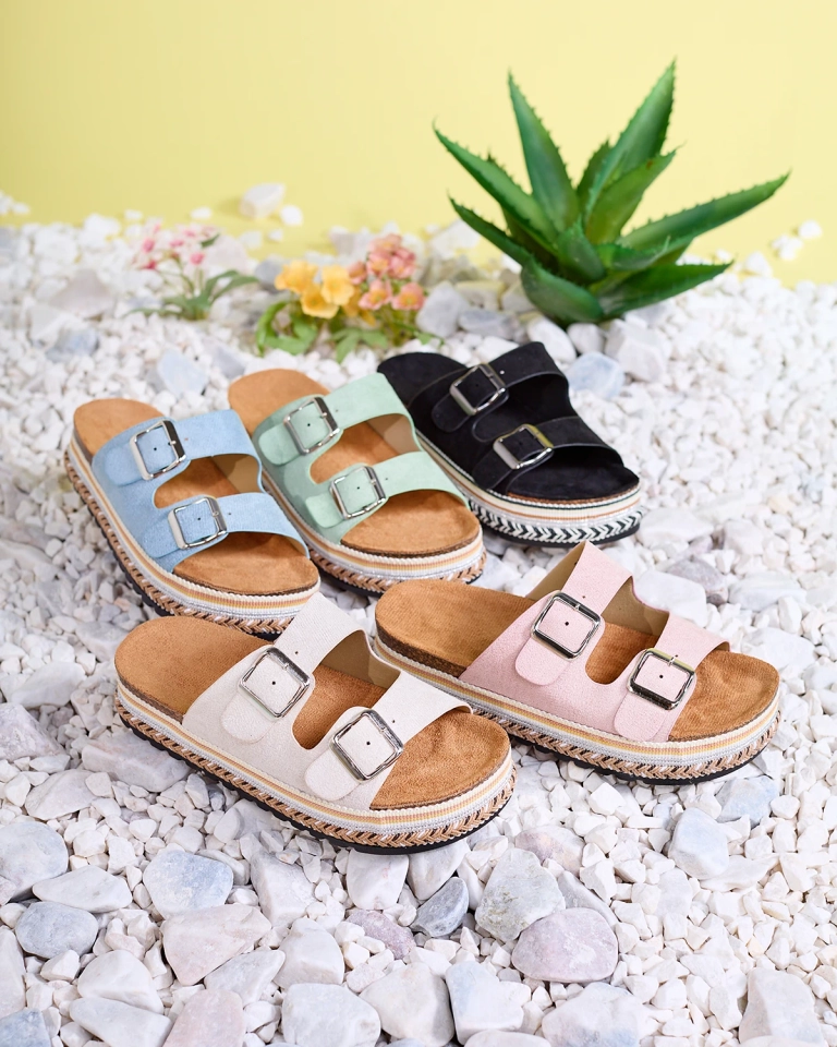 Royalfashion Women's flip-flops with buckles in light pink Monna