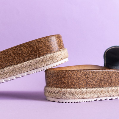 Blue women's slippers on the Kosala platform - Footwear