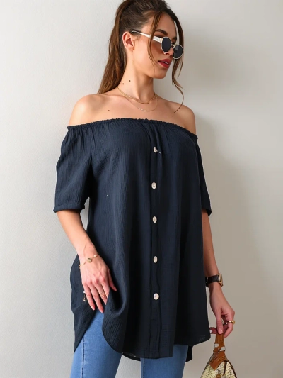 Royalfashion Cotton women’s blouse inspired by the Spanish style with decorative buttons