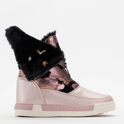 Meiteņu rozā ziemas zābaki ar rakstainu virsu Zonnie- Apavi