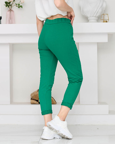 Dark green women's sweatpants with a pleat and binding - Clothing