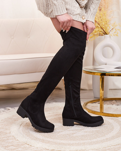 Royalfashion Black women's knee-high boots with flat heel Keteris