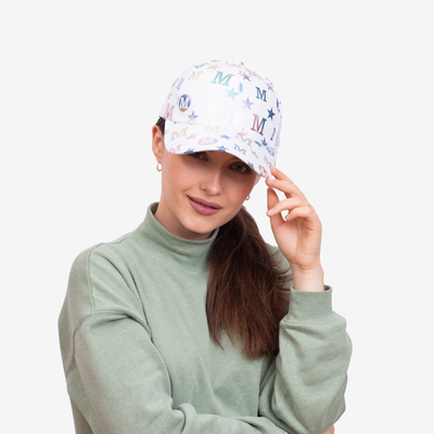 White women's cap with a visor and multicolored letters - Accessories