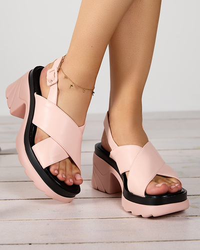 Pink women's sandals on a thick post Feine - Footwear