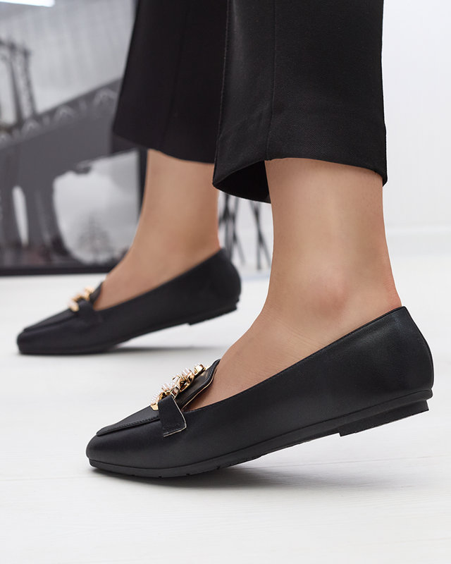 Black women's loafers with pearls decoration Krelizo - Shoes