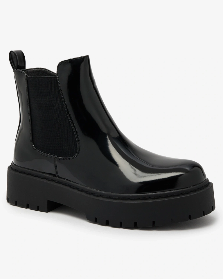 Royalfashion Black lacquered women's non-heeled Glossy Chic boots