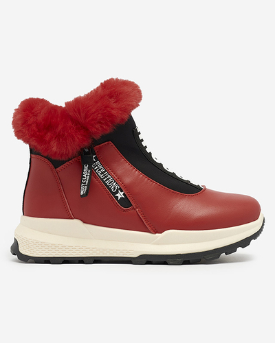Red women's insulated boots with fur Scherr- Footwear