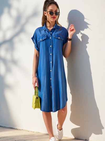 Royalfashion Button-up women's tunic dress type denim