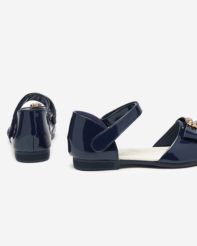 OUTLET Children's navy blue sandals with a Albina bow - Footwear