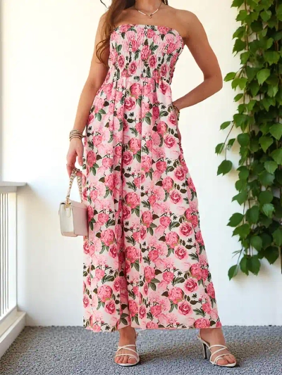 Royalfashion rakstainā bez piedurknēm midi kleita ar plašu elastīgu joslu un šķirtnēm apakšā