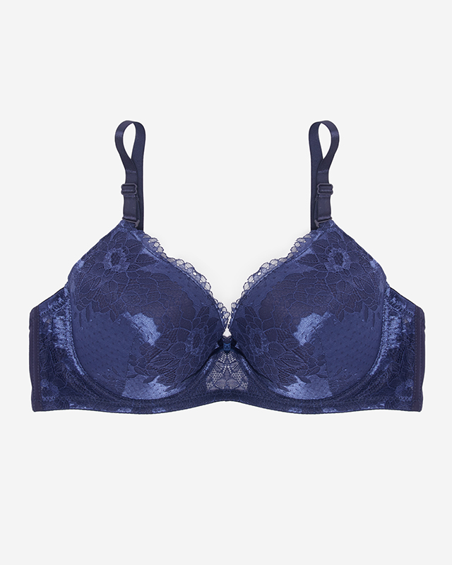Navy blue bra with decorative lace - Underwear