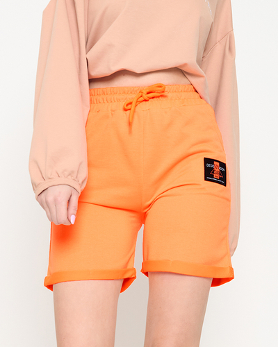 Neon orange women's shorts above the knee - Clothing