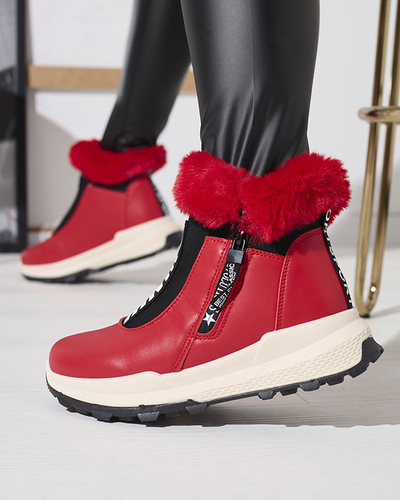 Sarkani sieviešu zābaki ar kažokādu Scherr- Footwear