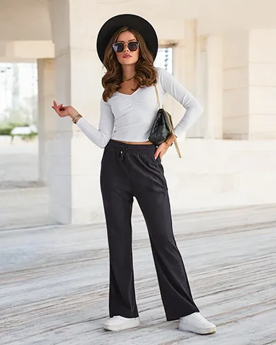 Royalfashion Темно-синие женские брюки из вельветовой ткани