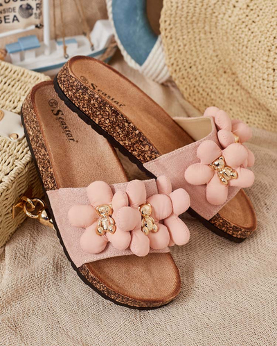 Royalfashion Women's flip-flops with gold teddy bears and flowers Isaralle