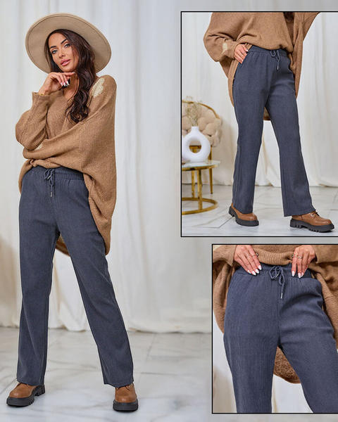 Royalfashion Sieviešu velveta auduma bikses tumši pelēkā krāsā