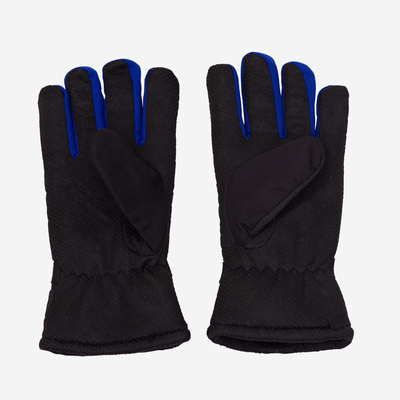 Черные мужские утепленные перчатки с надписью и кобальтовыми вставками - Аксессуары