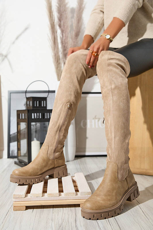 Women's over-the-knee boots in khaki color Liki - Footwear