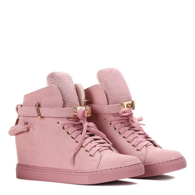 Różowe sneakersy z eko zamszu na krytym koturnie LU BOO - Obuwie