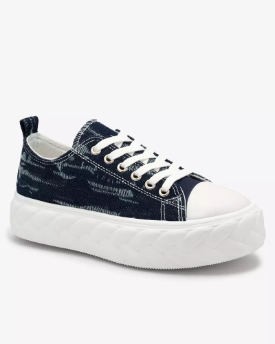 Royalfashion Navy blue women's denim sneakers with rubbed Nerolera