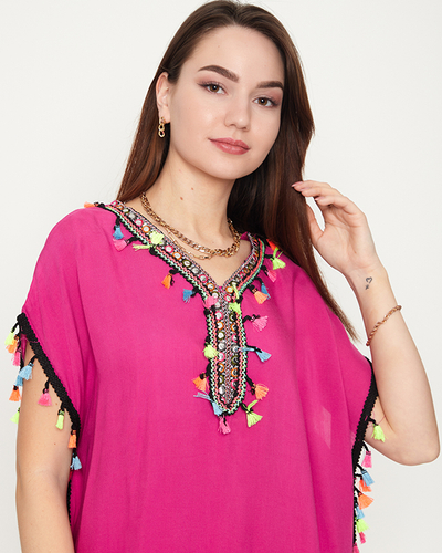 Sieviešu rozā vasaras pludmales tunika ar bārkstīm - Apģērbs