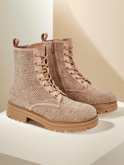 Royalfashion Women's lace-up ankle boots with rhinestones Russos