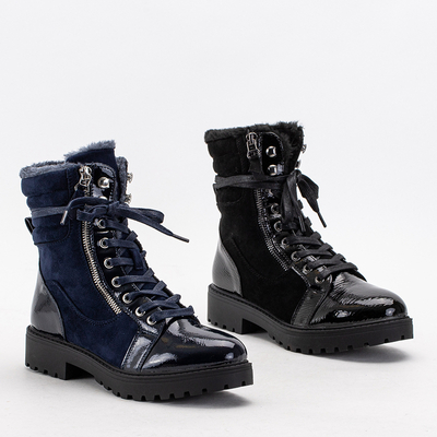 Women's navy blue partially varnished boots Ginoko - Shoes