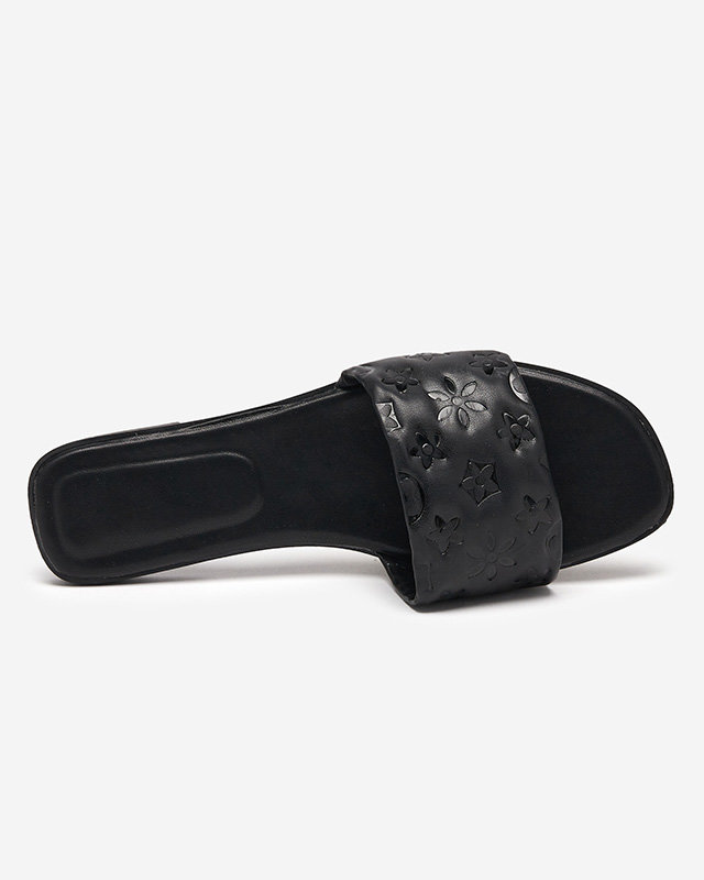 Black women's slippers with Mersyli- embossing. Footwear