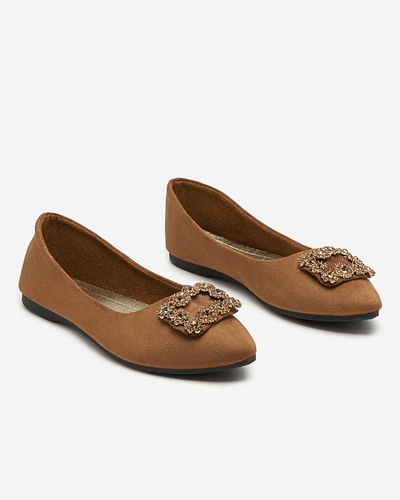 Brown women's eco-suede ballerinas with Linselisa ornament - Footwear
