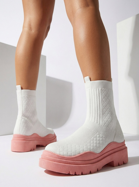 Balti un rozā sieviešu zābaki ar plakanu papēdi Seritis - Apavi