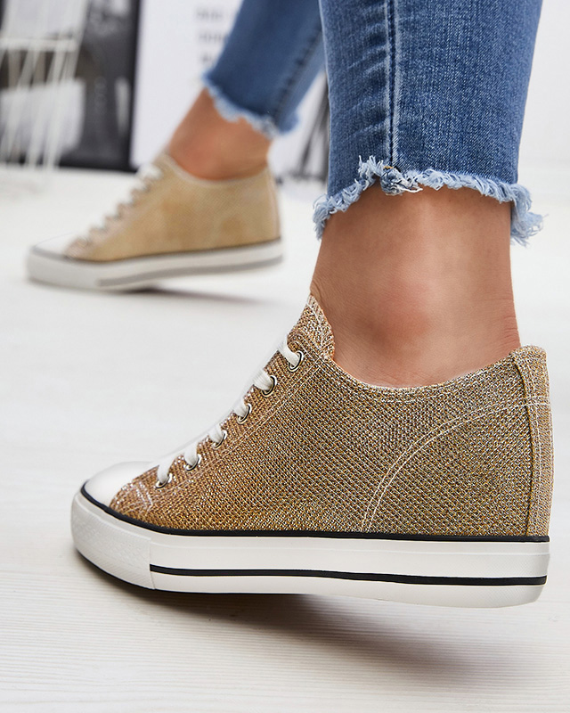 Gold women's sneakers on a hidden anchor with shiny thread Seggat- Footwear