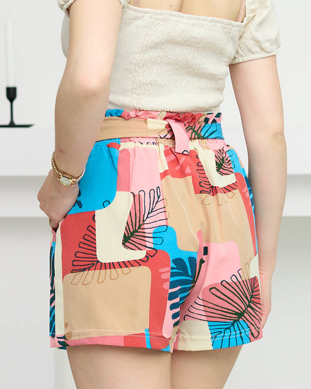 Patterned pink women's fabric shorts - Clothing