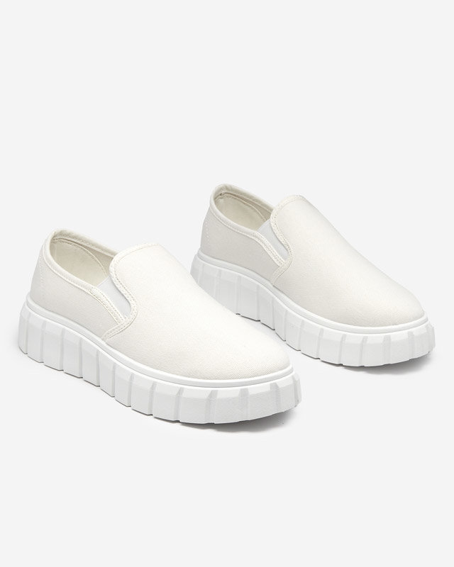 OUTLET Women's white slip-on shoes on a thick Tenri sole - Footwear